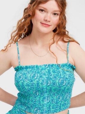 Roller Rabbit x Target Turquoise & Blue Floral Smocked Tank